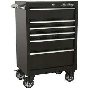 Portable Tool Chest with 6 Drawers - Heavy-Duty Locking Mobile Storage in Black