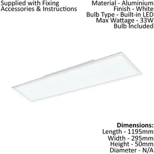 2 PACK Wall / Ceiling Light White 1195mm Slim Strip Panel 33W LED 4000K