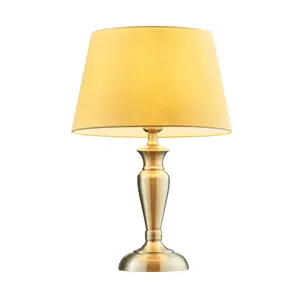 Table Lamp Antique Brass Plate & Yellow Cotton 60W E27 Base & Shade e10522