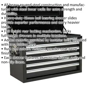 Lockable Black 5 Drawer Tool Chest - 660mm x 315mm x 425mm Storage Solution