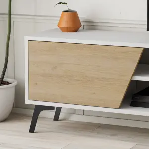 Decortie Fiona Modern TV Unit Multimedia Cabinet with Storage Doors 75" Oak White 180cm