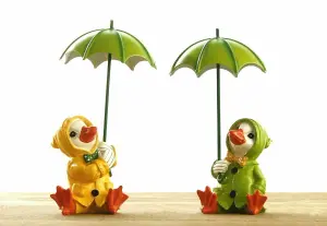 2x Sitting Ducks with Umbrellas Ornaments