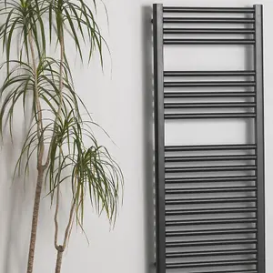 Bray Dual Fuel Thermostatic Electric Heated Towel Rail With Timer, Straight, Black - W500 x H1000 mm