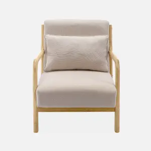 sweeek. Scandi-style wooden armchair with cushion Lorens Beige 65x80x79 cm