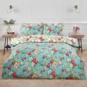 Ashbourne Floral Duvet Cover Set Reversible Bedding Duck Egg