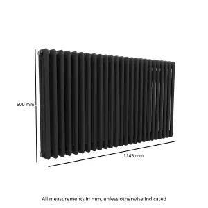 Nes Home 1145 X 600 mm Triple Column Matte Black Radiator