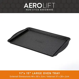 Prestige Aerolift Black Rectangular Steel Easy Clean Non-Stick Oven Tray Large 11 x 15"