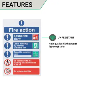 EAI - Fire Action Sign 300x200mm Self Adh Semi Rigid PVC