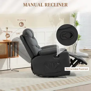 HOMCOM Manual Recliner Chair with Footrest, Cup Holder, Swivel Base, Black