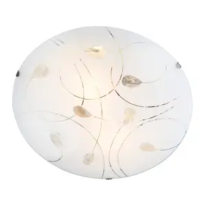 Traditional Classic Opal White Glass Flush Ceiling Light with Crystal Drops