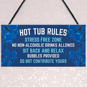 Red Ocean Hanging Hot Tub Rules Plaque Funny Garden Sign For Hot Tub Novelty Home Decor Signs