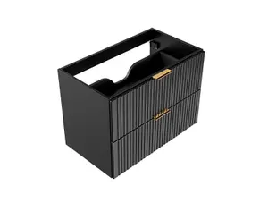 Bathroom Vanity Unit Drawer Cabinet 800mm Black Floating Wall Hung Ribbed Modern Adel