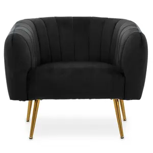 Interiors by Premier Practical Black Velvet Chair with Gold Finish Legs, Back & Armrest Dining Chair, Easy to Clean Armchair