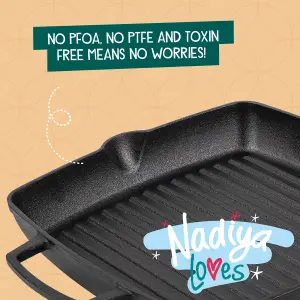 Prestige Nadiya Black Square Cast Iron Dishwasher Safe Induction Suitable Grill Pan with Pouring Lips 27cm