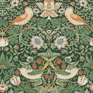 William Morris Gallery Collection Rich Green Strawberry Thief Smooth Wallpaper