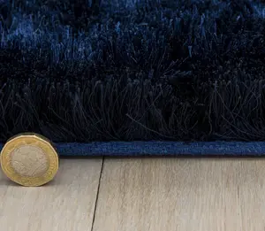 Navy Blue Shaggy Handmade Modern Plain Sparkle Easy to Clean Rug For Dining Room Bedroom Living Room-140cm X 200cm