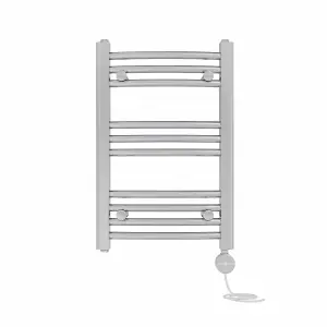 Right Radiators Prefilled Thermostatic Electric Heated Towel Rail Curved Ladder Warmer Rads - Chrome 600x400 mm