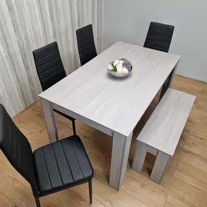 Dining Table and 4 Chairs With Bench Grey 4  Black Leather Chairs Wood Dining Set Furniture