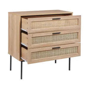 Rattan 3 Drawer Chest Light Wood PASCO