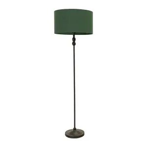 ValueLights Maggie Black Metal Candlestick Floor Lamp with Forest Green Fabric Lamp Shade and LED Bulb