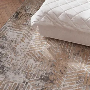 Neutral Beige Distressed Abstract Metallic Geometric Living Area Rug 80x150cm