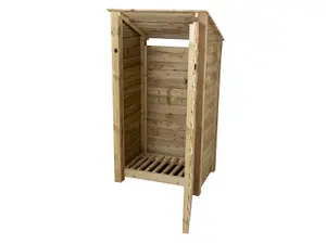 Wooden log store (roof sloping back) with door W-99cm, H-180cm, D-88cm - natural (light green) finish