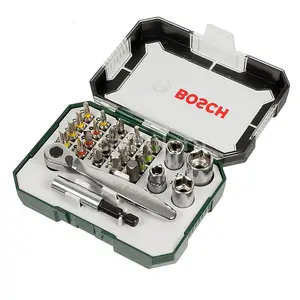 Bosch 2607017322 26 Screwdriver Bit Set & Ratchet Set Nutsetters Wrench In Case