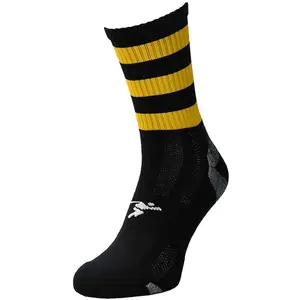 ADULT Size 7-11 Hooped Stripe Football Crew Socks BLACK/AMBER Training Ankle