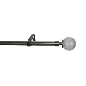 GoodHome Athens Grey Brushed nickel effect Extendable Ball Curtain pole Set, (L)1200mm-2100mm (Dia)19mm