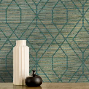 Crown Fusion Trellis Teal Wallpaper M1773