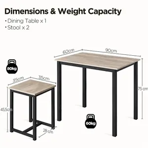 Yaheetech 3-Piece Rectangular Dining Set for Multipe Use Grey