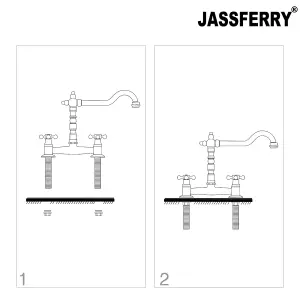 JASSFERRY French Bridge Mixer Tap Fixed 2 Hole Kitchen Sink Faucet Crosshead Handles Chrome