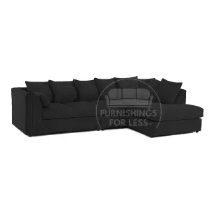 Luxor Black Jumbo Cord Large 5 Seater Corner Sofa Long Right Hand Facing