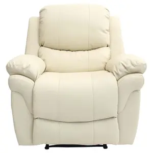 Madison Bonded Leather Recliner Armchair Sofa Home Lounge Chair Reclining Gaming (Cream)