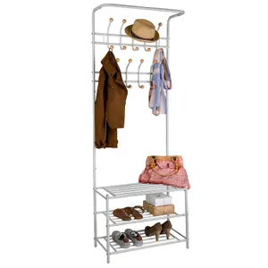 Wardrobe - shoe rack with 3 shelves, 18 hooks  - white