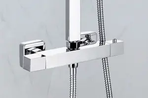 Ultra Thin Square Thermostatic Mixer Shower Dual Control Twin Head +Fast Fit Kit