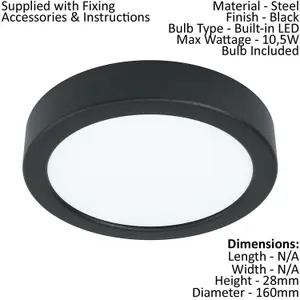 2 PACK Wall / Ceiling Light Black 160mm Round Surface Mounted 10.5W LED 4000K