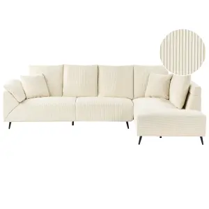 Left Hand Corduroy Corner Sofa Light Beige LUNNER