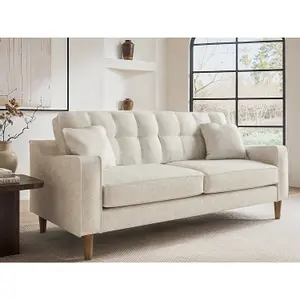 Solace+Co Jude 3 Seater Midcentury Fabric Sofa - Beige