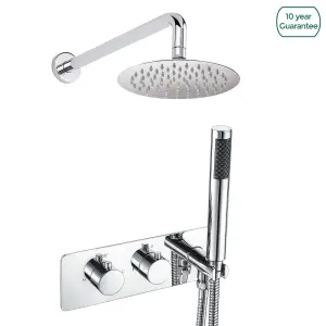 Bathroom 2 Dial 2 Way Concealed Thermostatic Shower Round Slim Head & Handset