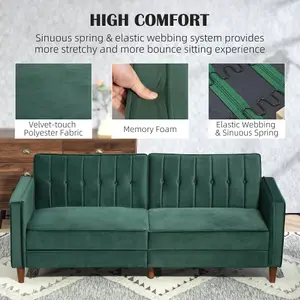 HOMCOM Convertible Sofa Futon Velvet-Touch Tufted Couch Sofa Bed Green