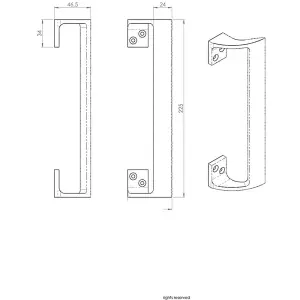 Cranked Oval Grip Door Pull Handle 225mm Length 46.5mm Proj Polished Brass