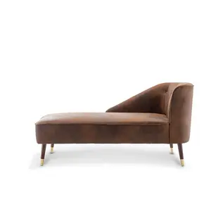 Left Hand Chaise Lounge in Faux Leather Suede Brown