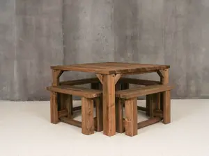 QUADRUM Picnic Table With 4 Benches (Rustic brown finish)