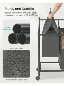 SONGMICS Rolling Laundry Sorter, Laundry Basket With 3 Removable Bags, Laundry Hamper, Laundry Trolley, For Laundry Room