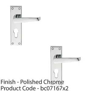 2 PACK - Straight Victorian Latch & EURO Lock Door Handle Polished Chrome Lever Backplate