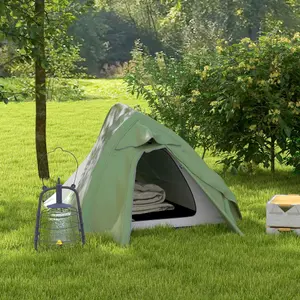 Outsunny Double Layer Camping Tent for 1-2 Man, 2000mm Waterproof, Green