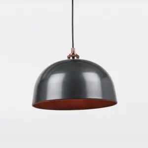 First Choice Lighting Industrial Nickel with Copper Detail Dome Pendant