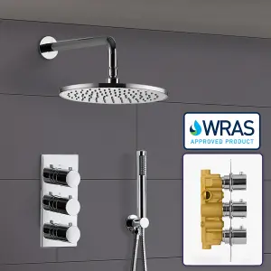 CALLA ROUND CONCEALED 2 WAY 3 DIAL THERMOSTATIC VALVE SHOWER HEAD AND HANDSET