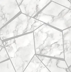 Fractal Geometric Marble Wallpaper Silver - Fine Decor FD42263